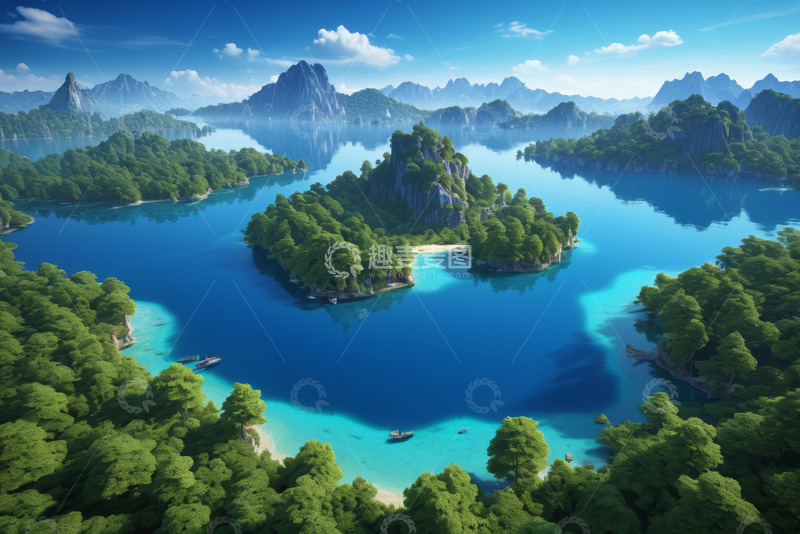 高清大图下载【趣麦麦图】湖光山色森林环绕的自然景观