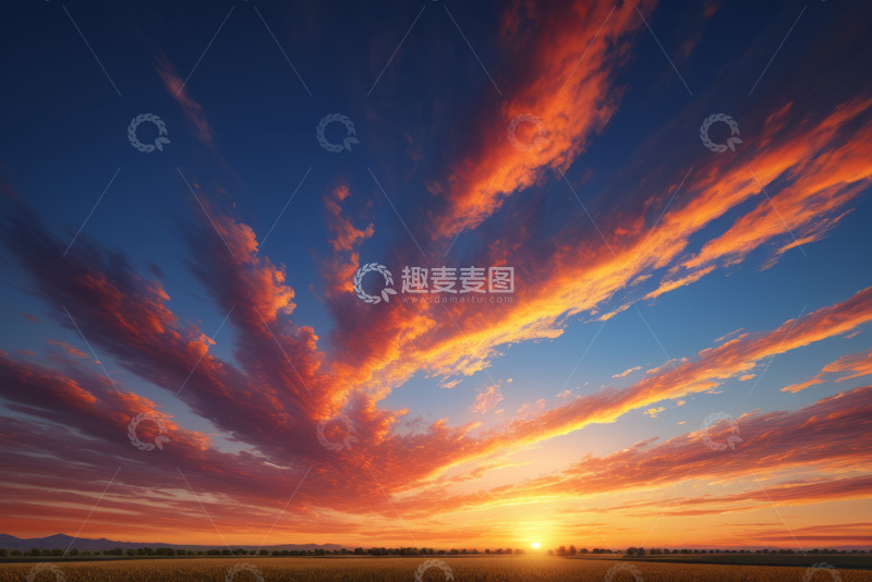 高清大图下载【趣麦麦图】田野上空绚烂晚霞与落日景象