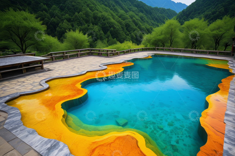 高清大图下载【趣麦麦图】山间彩色水池自然风光