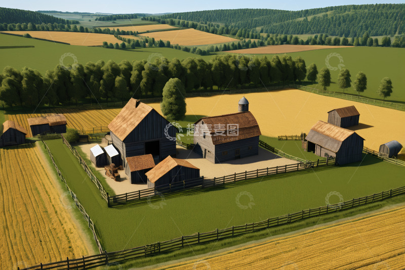 高清大图下载【趣麦麦图】乡村农场田园风光鸟瞰图