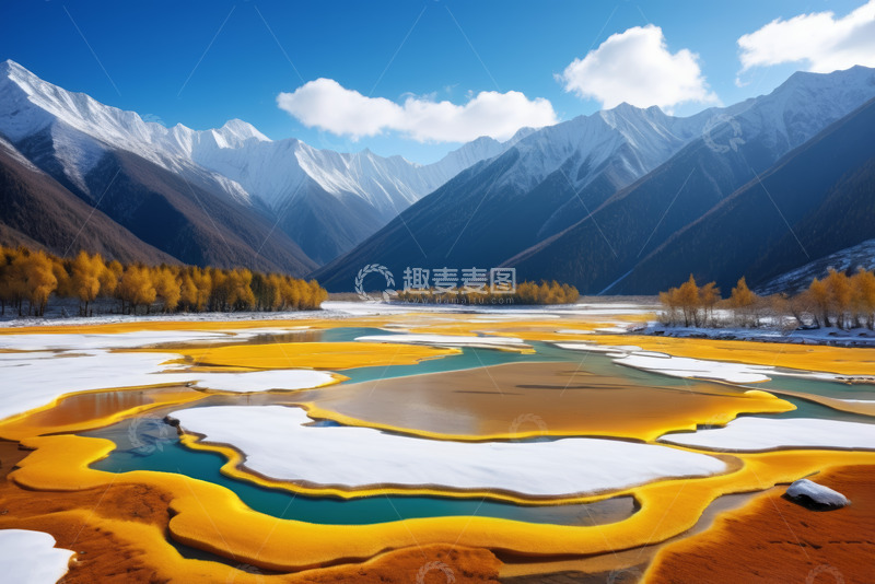 高清大图下载【趣麦麦图】雪山下多彩河谷自然风光