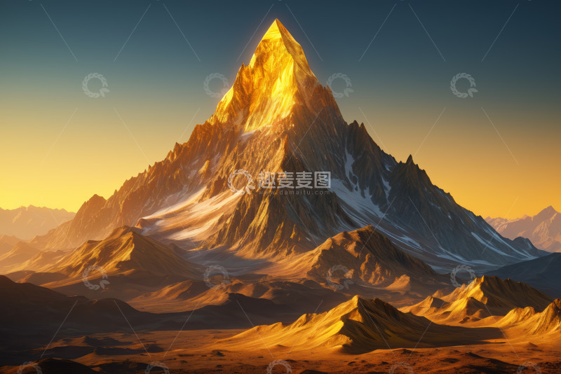 高清大图下载【趣麦麦图】夕阳下的壮丽雪山风景