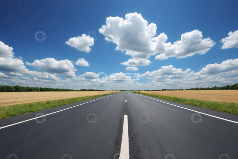 高清大图下载【趣麦麦图】空旷道路蓝天白云自然景观