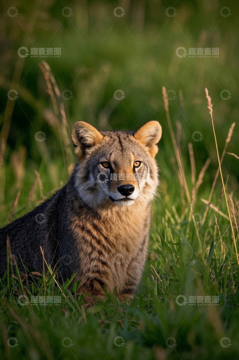 高清大图下载【趣麦麦图】草地上的野生狼特写