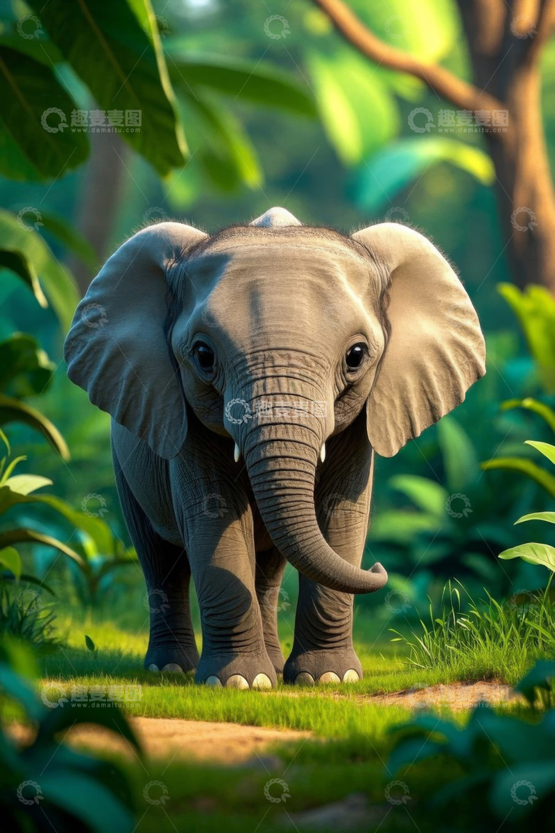 高清大图下载【趣麦麦图】森林中的小象特写