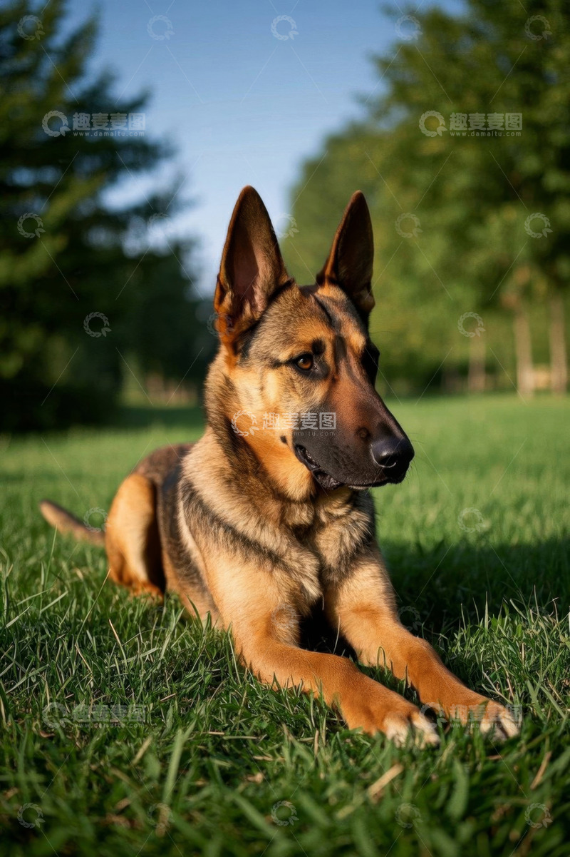 高清大图下载【趣麦麦图】草地中的德国牧羊犬