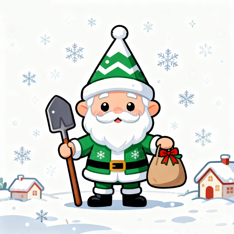 高清大图下载【趣麦麦图】圣诞老人雪景卡通插画
