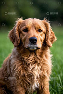 草地前的金毛犬特写