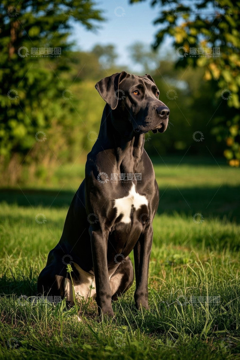 高清大图下载【趣麦麦图】草地上坐着的大型犬
