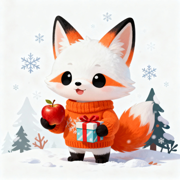 冬日卡通狐狸苹果礼物插图