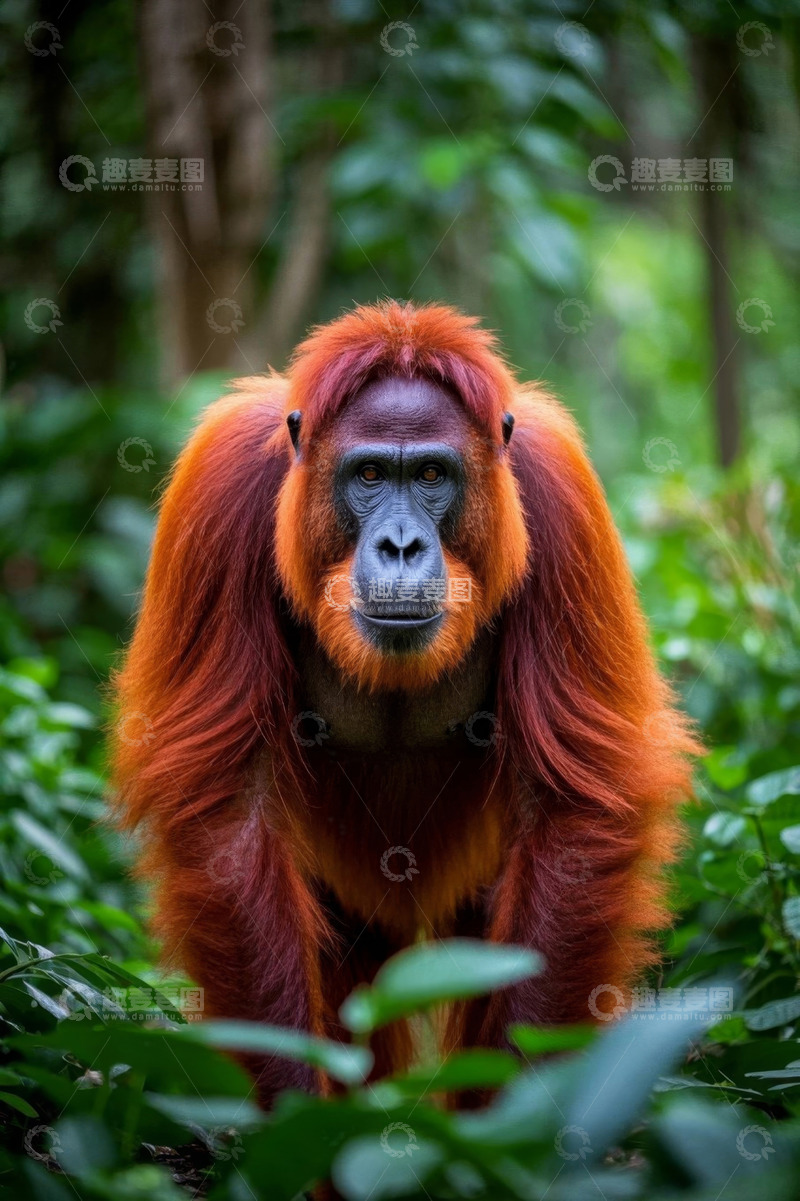 高清大图下载【趣麦麦图】森林中的红毛猩猩特写