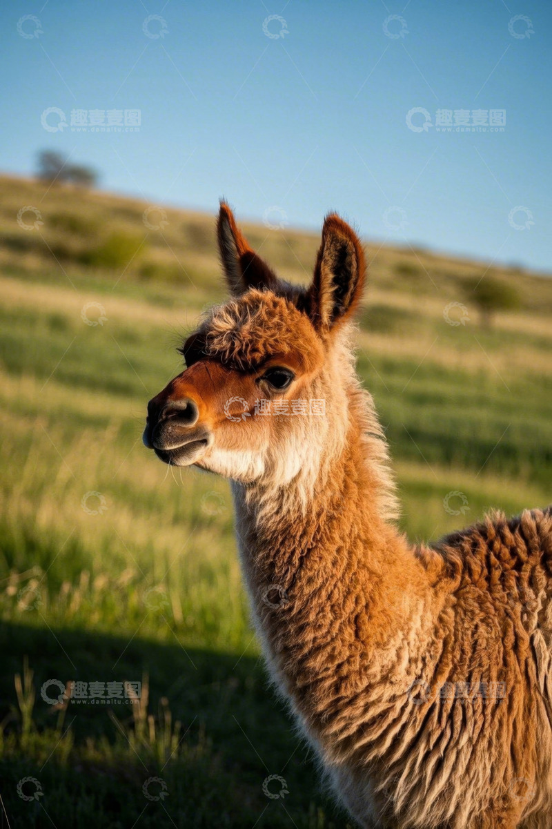 高清大图下载【趣麦麦图】草原上的羊驼特写