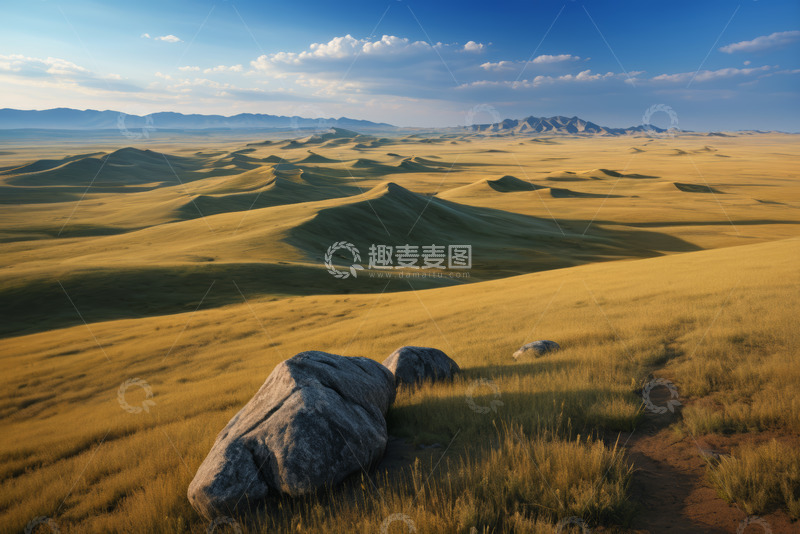 高清大图下载【趣麦麦图】广袤草原远景与天空云彩