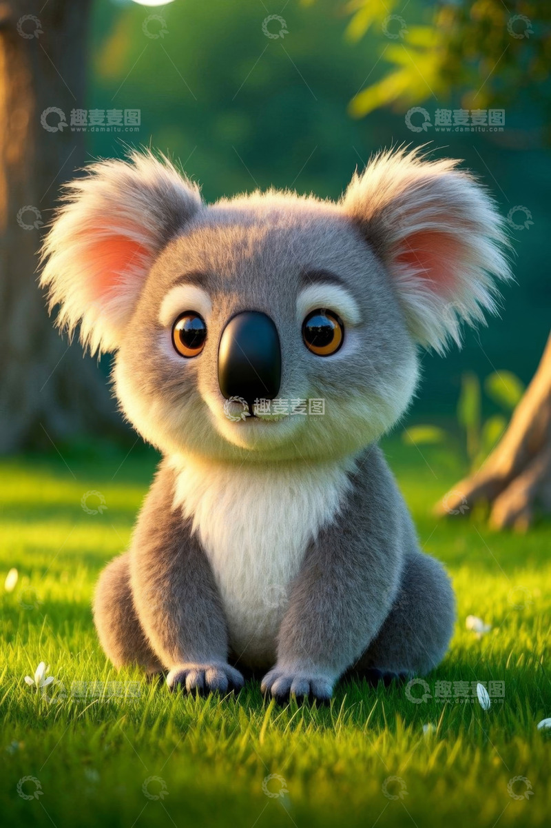高清大图下载【趣麦麦图】可爱卡通考拉坐于草地