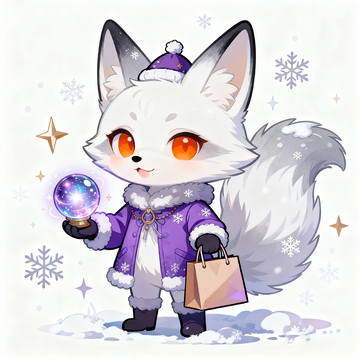 卡通风冬日小狐狸购物插画