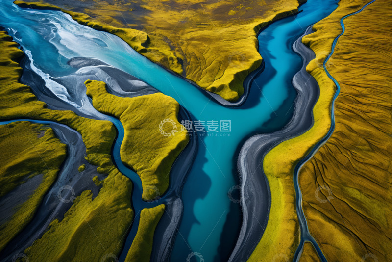 高清大图下载【趣麦麦图】航拍田野间蜿蜒河流