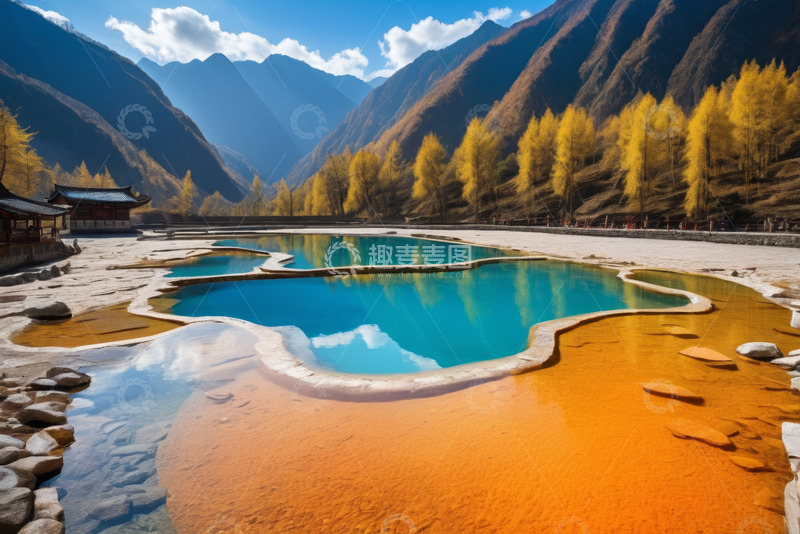 高清大图下载【趣麦麦图】山谷中五彩斑斓的天然池景观