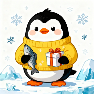 可爱企鹅卡通雪景插画