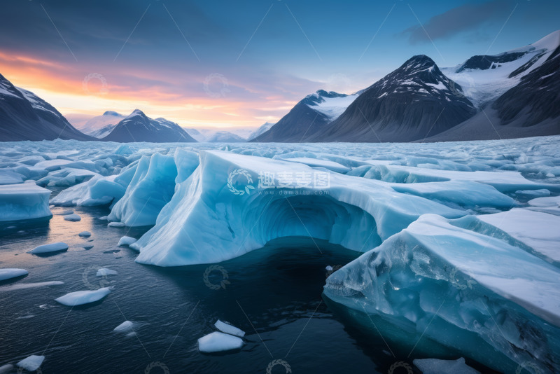 高清大图下载【趣麦麦图】冰川冰山与远处雪山景观