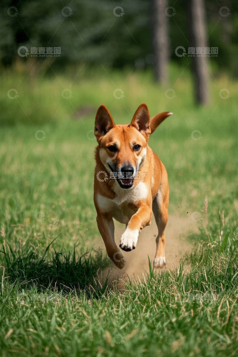 高清大图下载【趣麦麦图】草地上奔跑的狗
