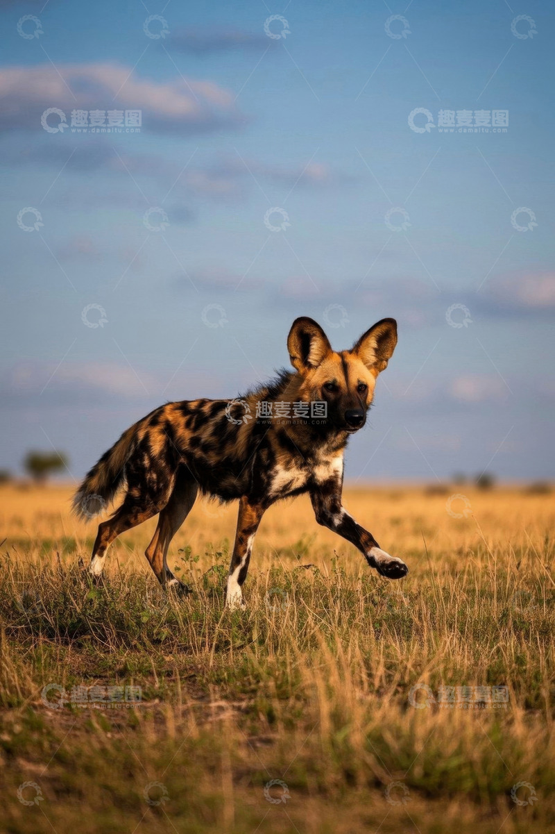 高清大图下载【趣麦麦图】非洲草原上奔跑的野狗