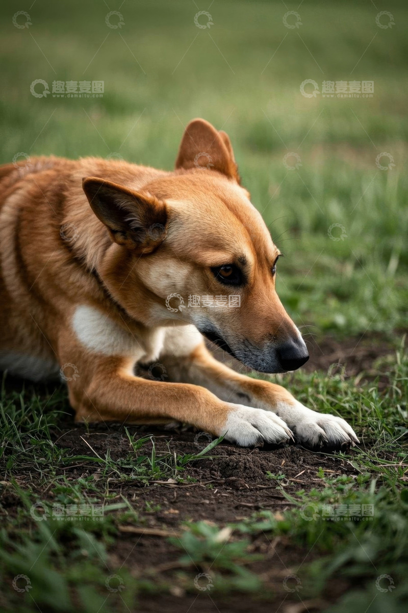 高清大图下载【趣麦麦图】趴在草地上的宠物狗