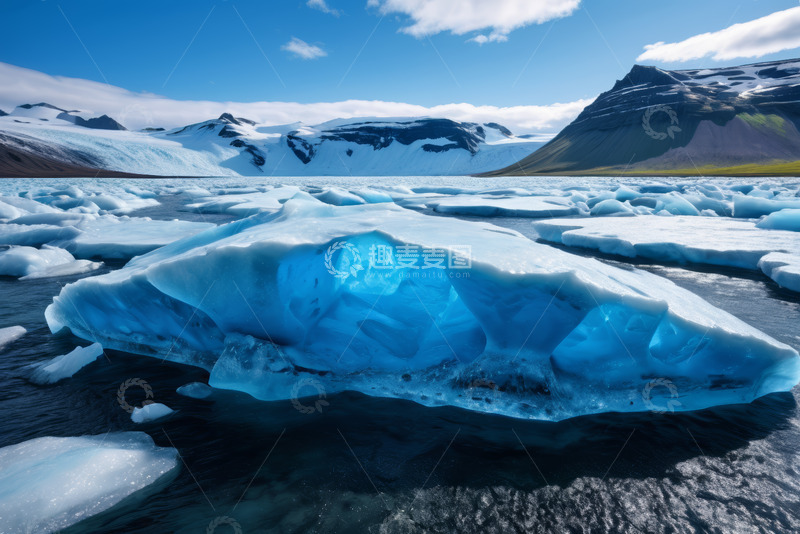 高清大图下载【趣麦麦图】冰岛冰川湖中的蓝色冰块