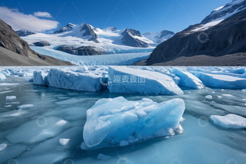 高清大图下载【趣麦麦图】冰川附近的冰块与山脉景观