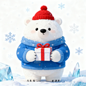 可爱北极熊节日礼物图
