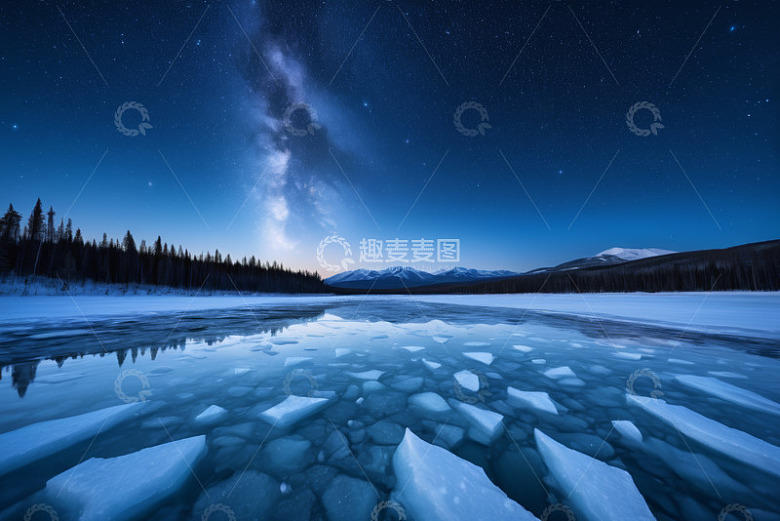 冰雪湖面星空夜景
