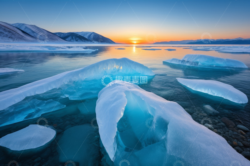 高清大图下载【趣麦麦图】冰面日落自然风光