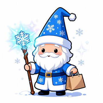 可爱圣诞精灵雪花魔法插画