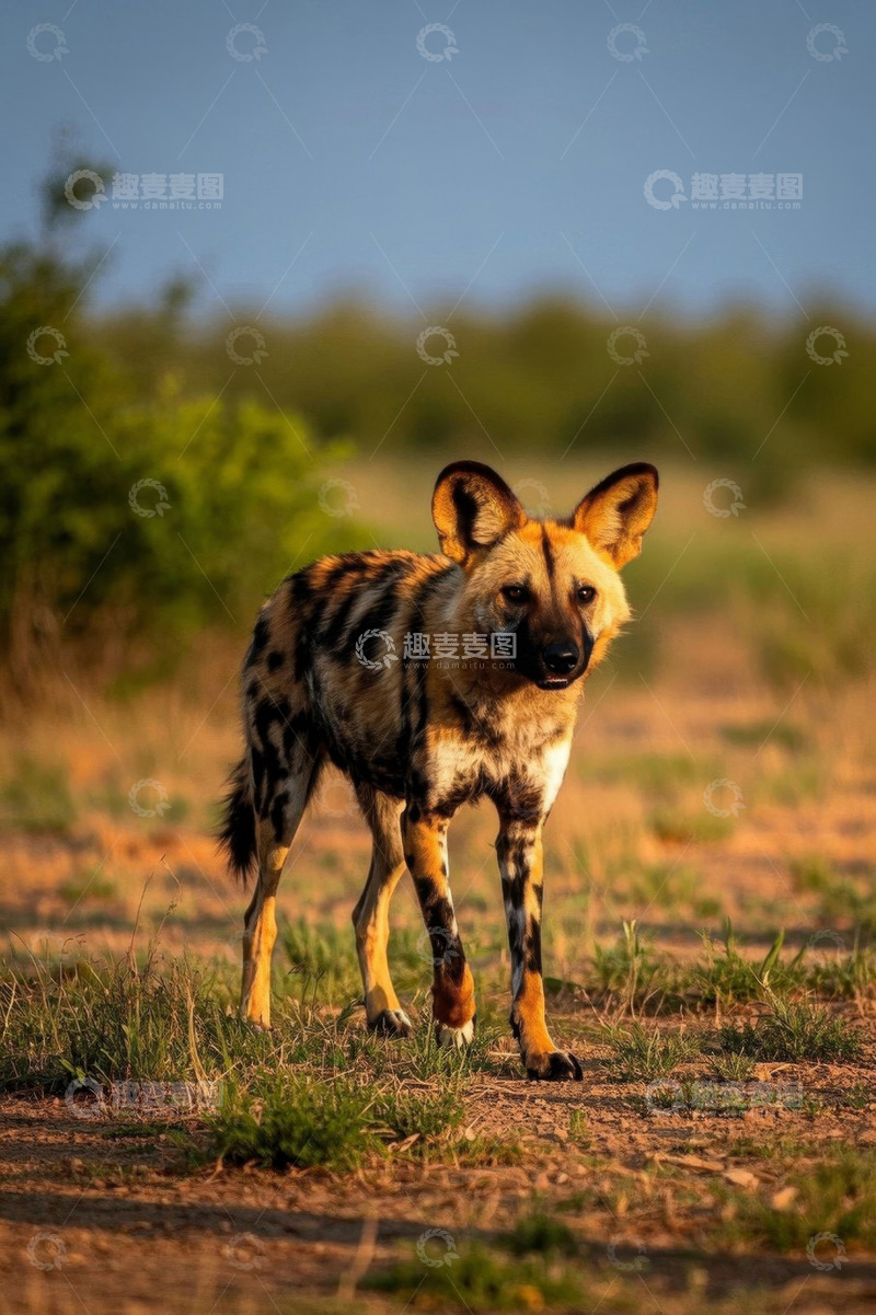 高清大图下载【趣麦麦图】野外站立的非洲野犬