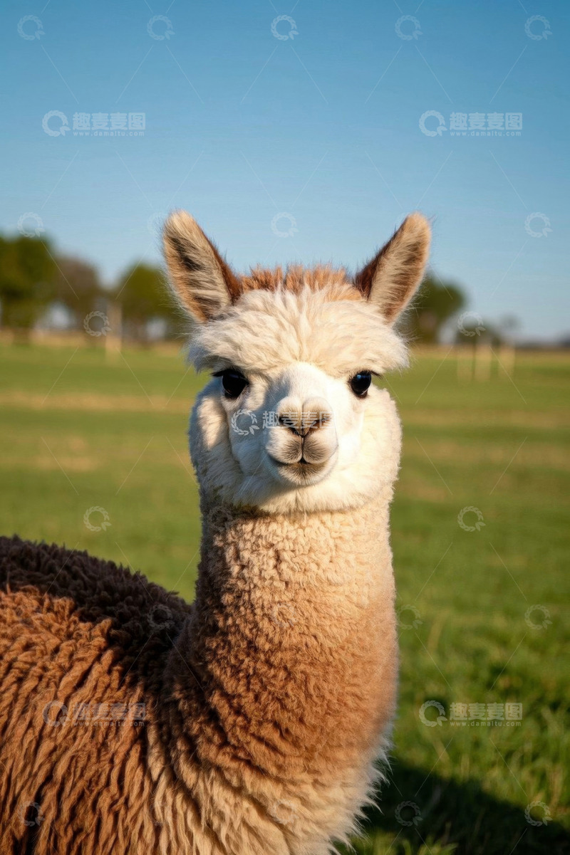 高清大图下载【趣麦麦图】草地上的羊驼特写