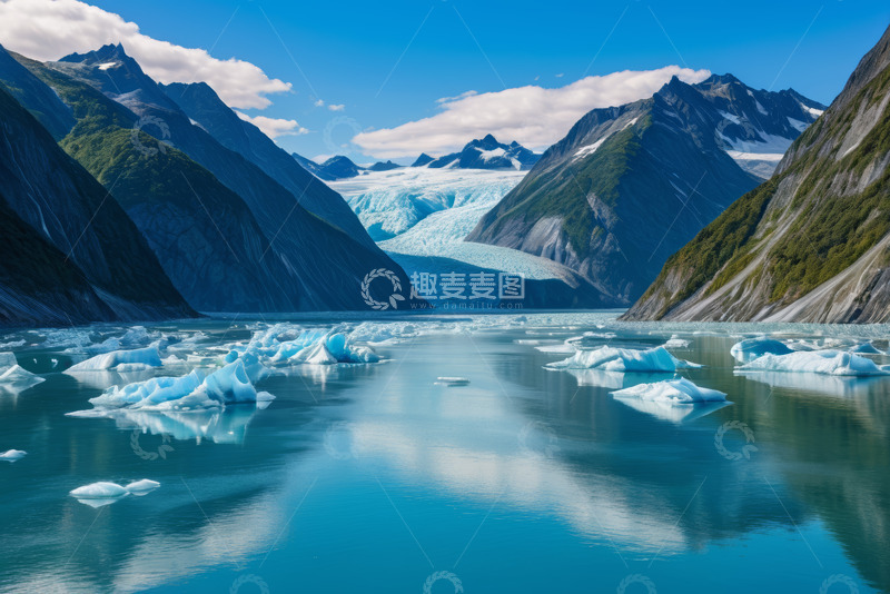 高清大图下载【趣麦麦图】高山间的冰川与浮冰景观