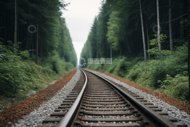 高清大图下载【趣麦麦图】森林中的铁路轨道景象