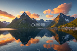 挪威峡湾山脉自然风光