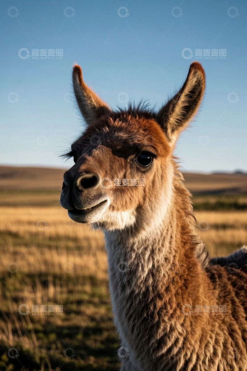 高清大图下载【趣麦麦图】草原上的羊驼特写