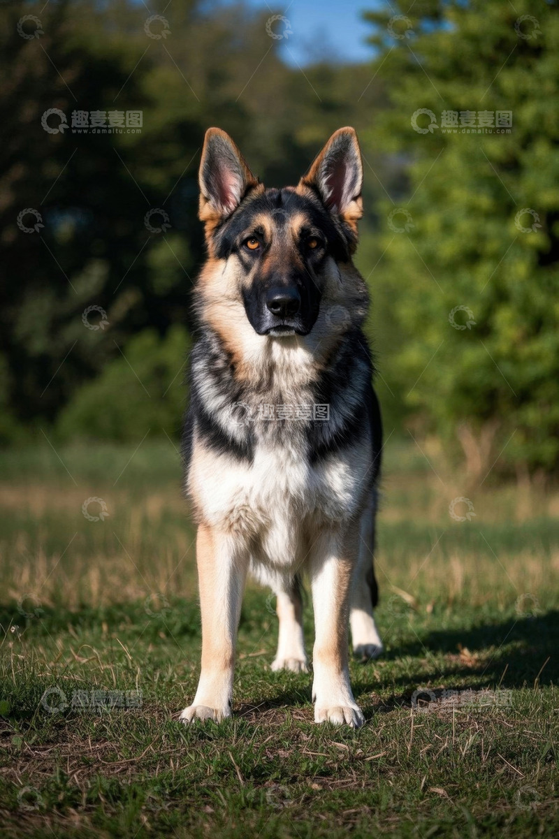 高清大图下载【趣麦麦图】草地站立的德国牧羊犬