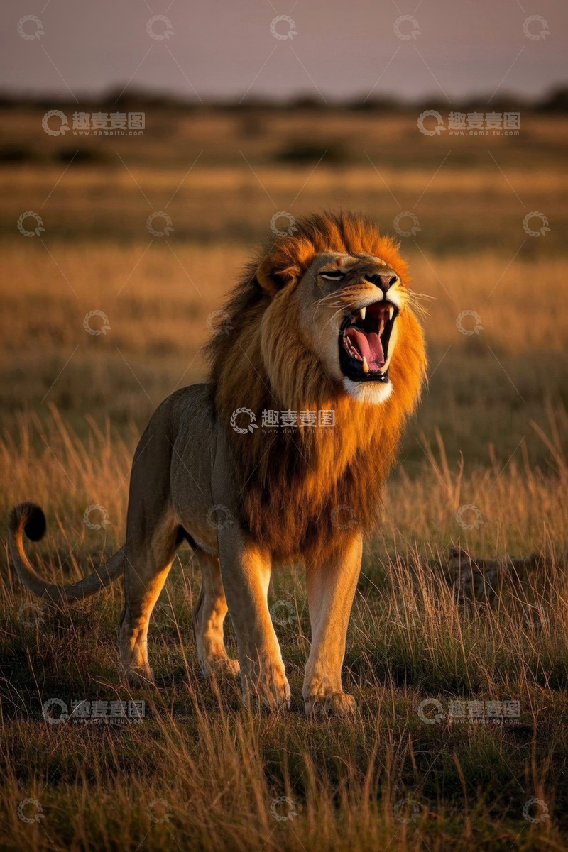 高清大图下载【趣麦麦图】草原上吼叫的雄狮