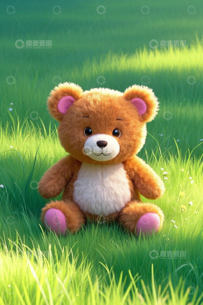 高清大图下载【趣麦麦图】草地上的毛绒小熊玩偶