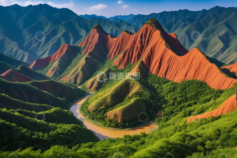 高清大图下载【趣麦麦图】山峦河流自然风光全景
