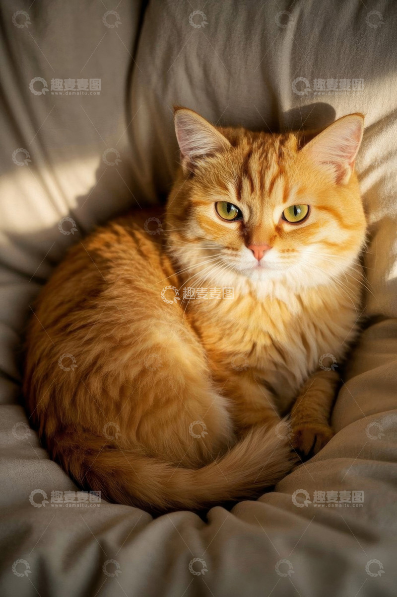 高清大图下载【趣麦麦图】橘猫窝在沙发上休息