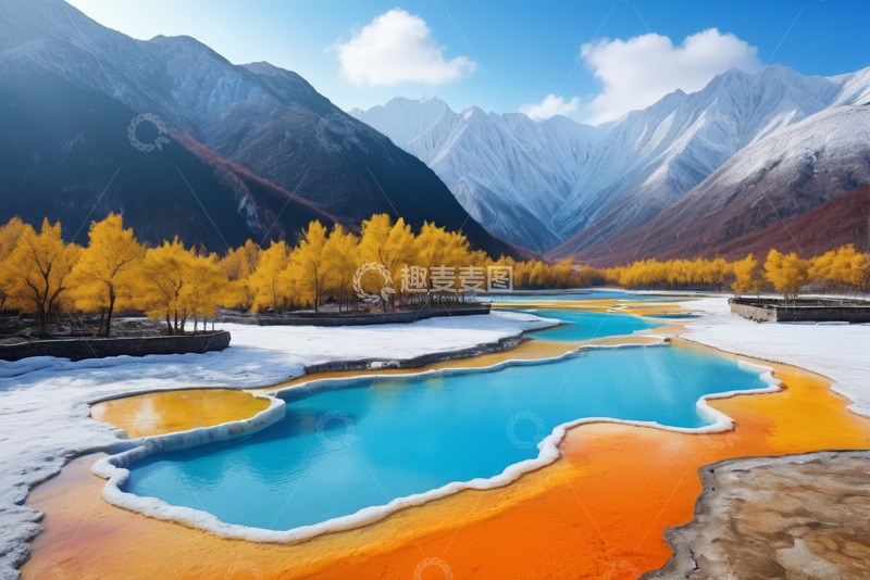 高清大图下载【趣麦麦图】雪山下多彩湖泊自然风光