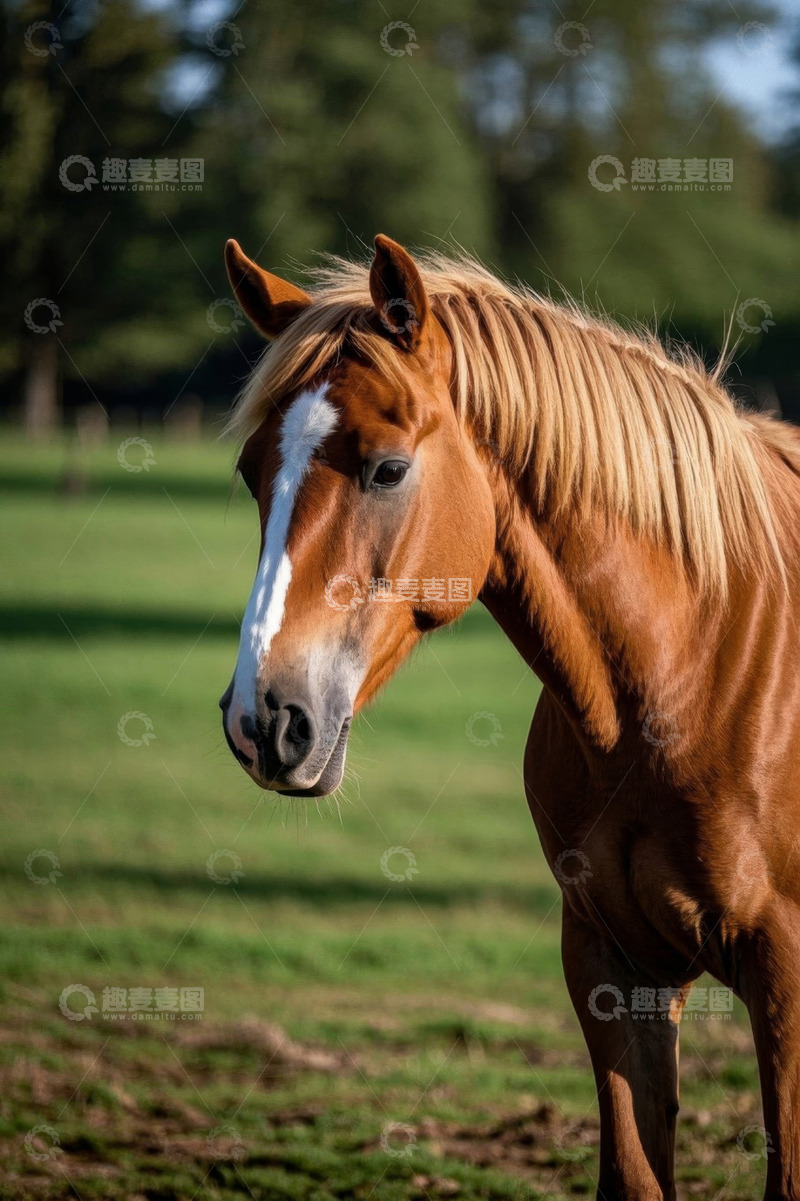 高清大图下载【趣麦麦图】草地上的棕色骏马特写