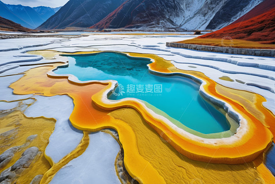 山间五彩斑斓的自然水池景观