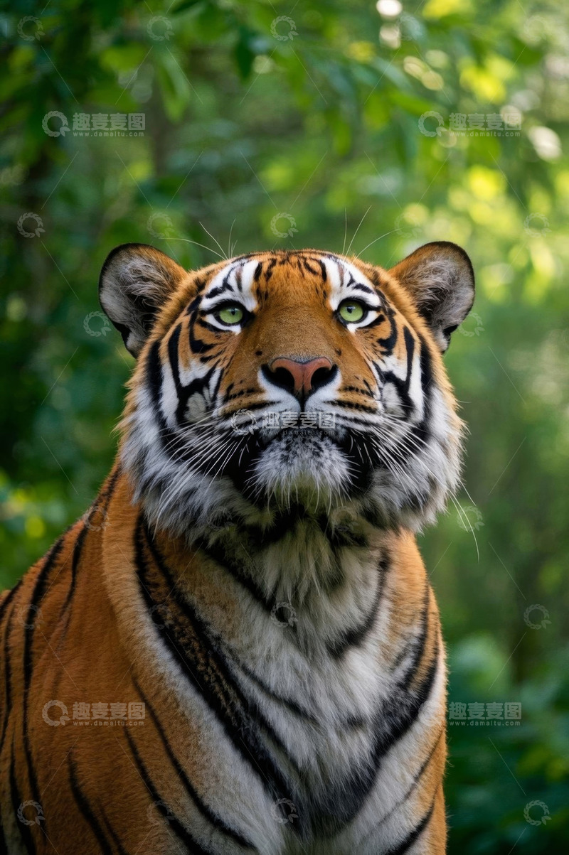 高清大图下载【趣麦麦图】特写老虎仰视绿植背景