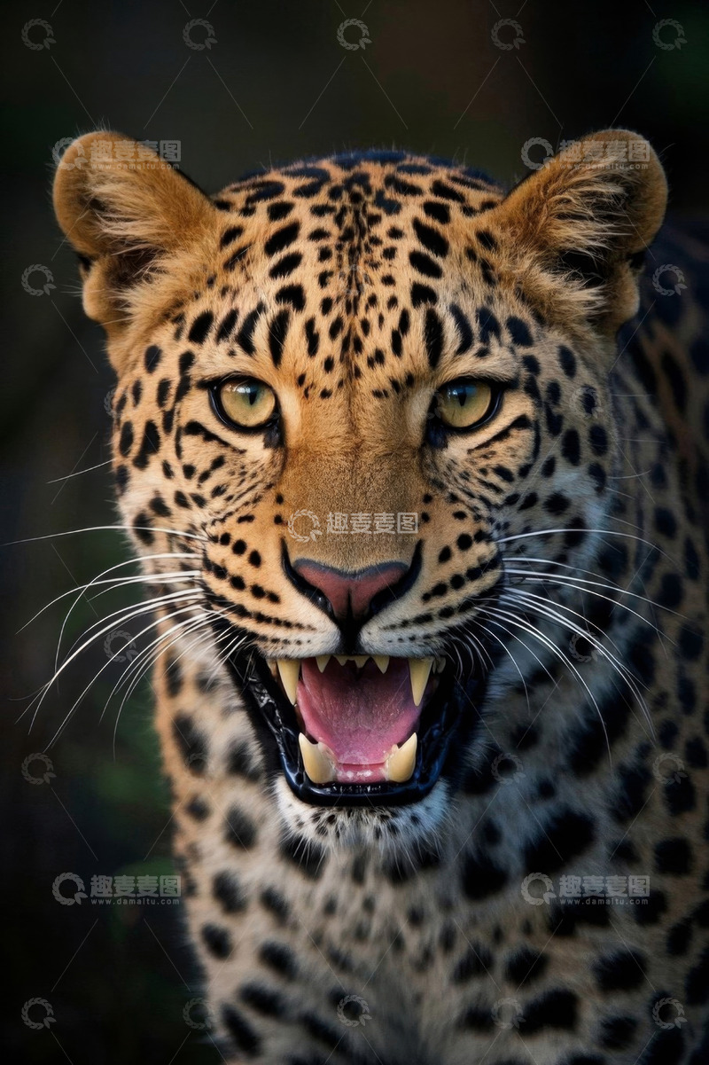 高清大图下载【趣麦麦图】张嘴咆哮的花豹特写