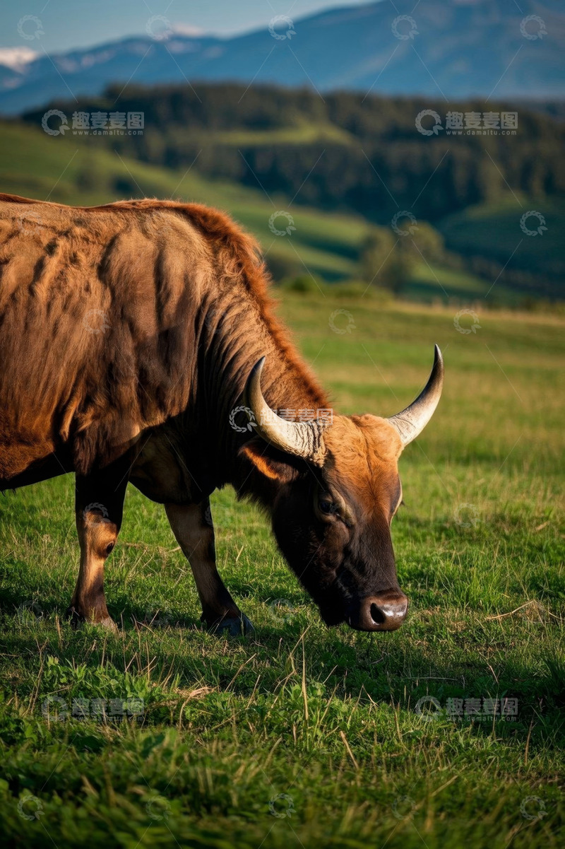 高清大图下载【趣麦麦图】草原上的牛自在吃草