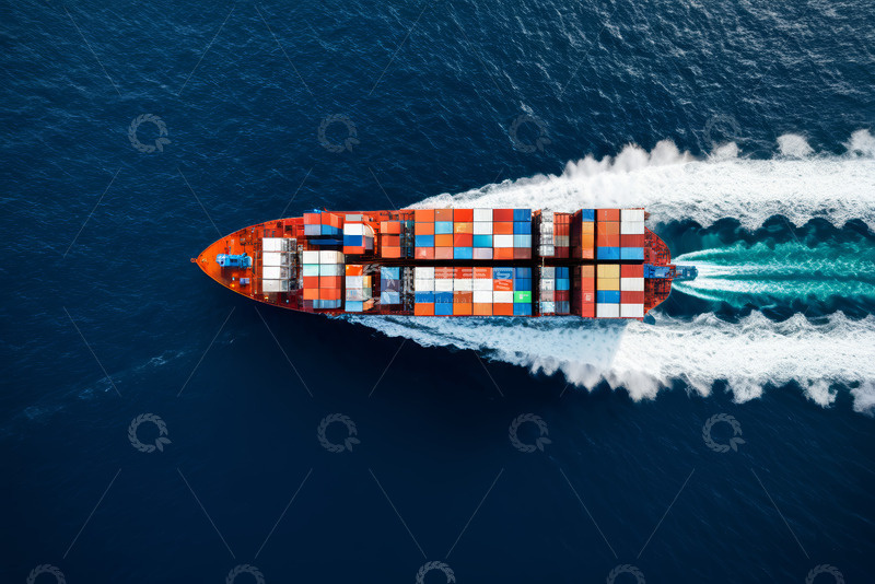 高清大图下载【趣麦麦图】海上集装箱货轮航拍画面